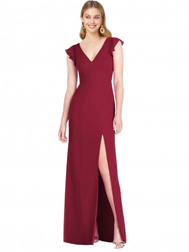 Long Ruffle Sleeves Soft Chiffon Burgundy Mermaid Bridesmaid Dress Newcastle