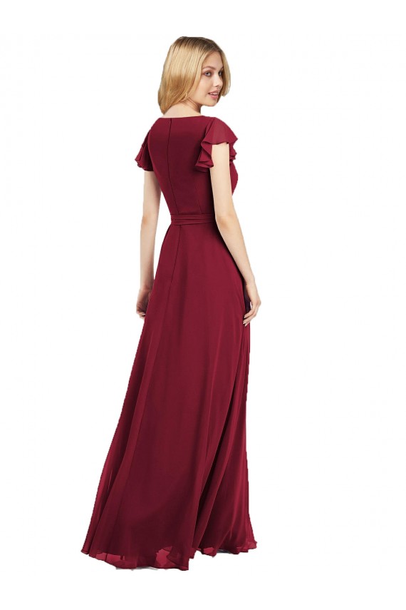 Long Flutter Sleeves Lxue Chiffon Royal Blue A-Line Bridesmaid Dress Newcastle