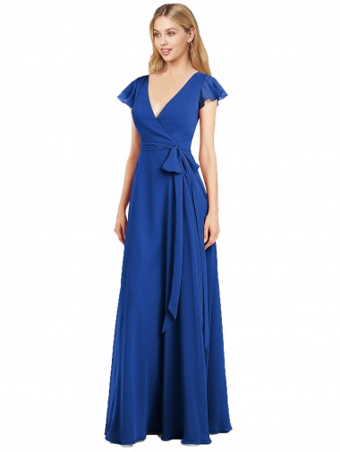 Long Flutter Sleeves Lxue Chiffon Royal Blue A-Line Bridesmaid Dress Newcastle