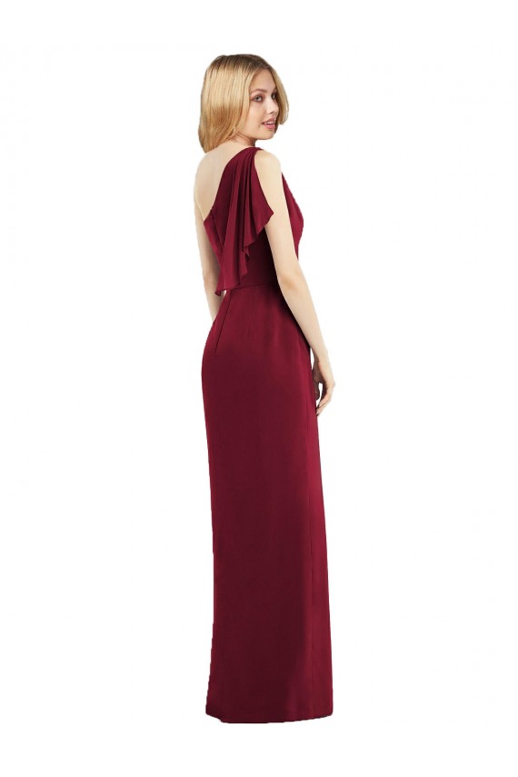 Long Sleeveless Soft Chiffon Olive Green One Shoulder Trumpet Bridesmaid Dress Newcastle