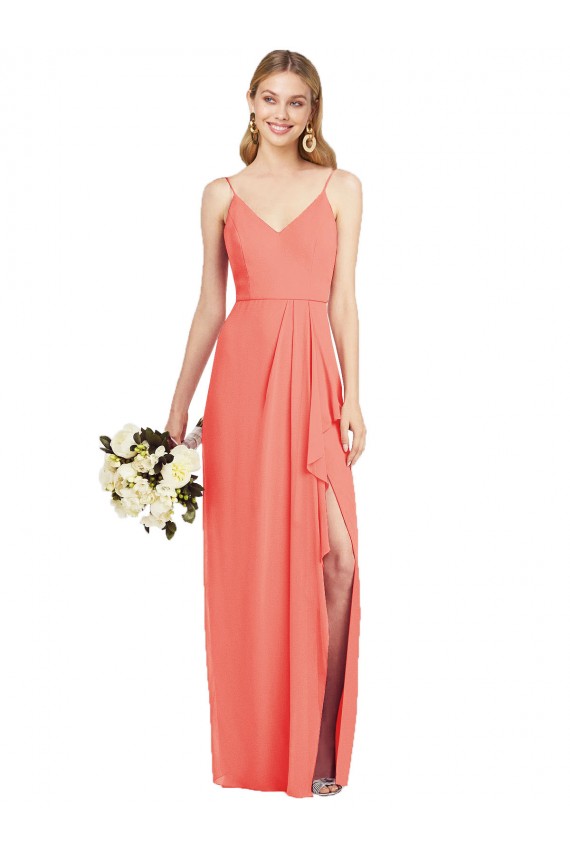 Long Sleeveless Soft Chiffon Coral Trumpet Formal Dress / Bridesmaid Dress Newcastle