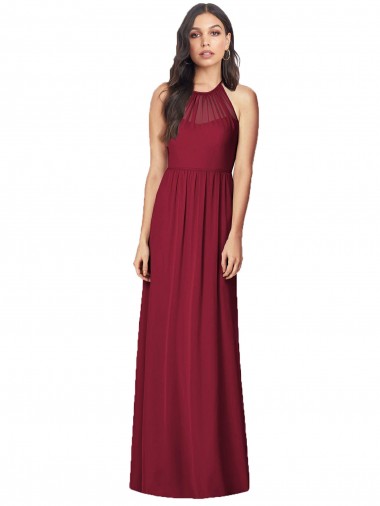 Long Sleeveless Soft Chiffon Burgundy Halter Neck Trumpet Bridesmaid Dress Newcastle