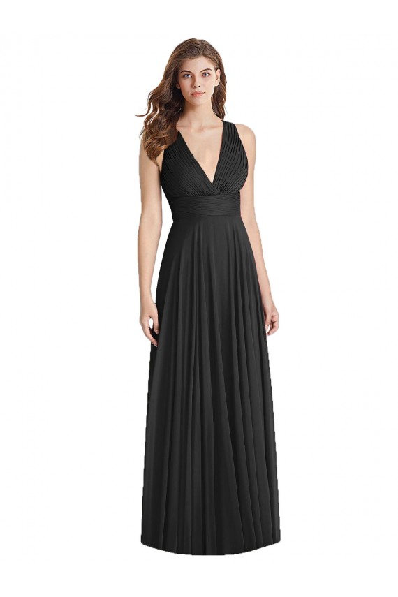 Long Sleeveless Soft Chiffon Black A-Line Bridesmaid Dress Newcastle