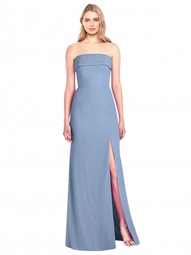 Long Sleeveless Soft Chiffon Dusty Blue Trumpet Bridesmaid Dress Newcastle
