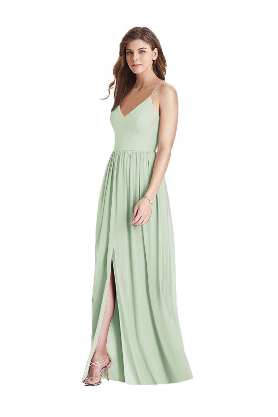 Long Sleeveless Soft Chiffon Sage A-Line Semi Formal Evening Dress / Bridesmaid Dress Newcastle