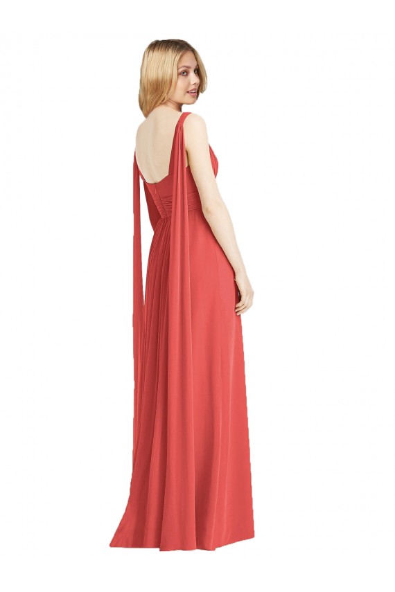 Long Sleeveless Soft Chiffon Firecracker V-Neck A-Line Bridesmaid Dress Newcastle