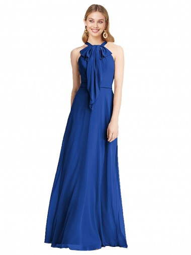 Long Sleeveless Soft Chiffon Royal Blue Halter Neck A-Line Bridesmaid Dress Newcastle