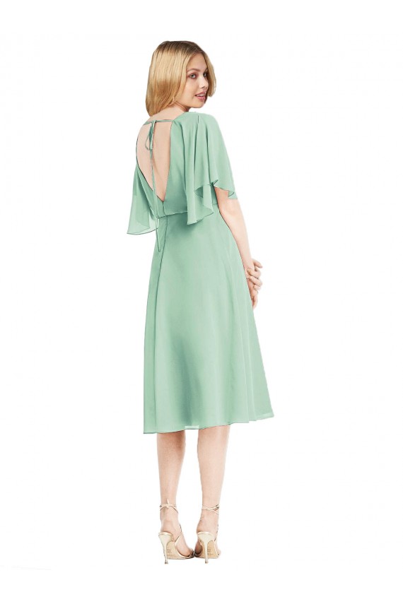 Knee Length Flutter Sleeves Soft Chiffon Mint Green A-Line Bridesmaid Dress Newcastle