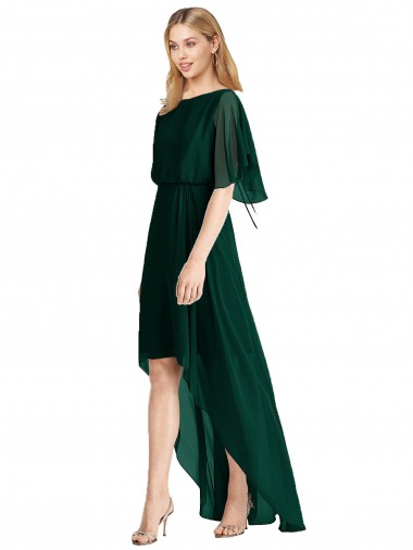 Flutter Sleeves Soft Chiffon Ever Green A-Line High Low Bridesmaid Dress Newcastle