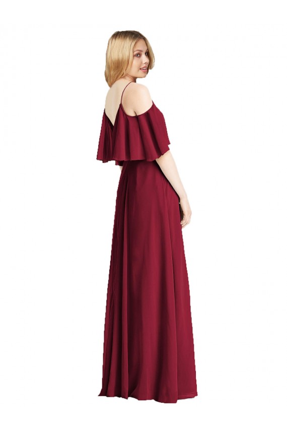 Long Cold Shoulder Chiffon Royal Blue A-Line Bridesmaid Dress Newcastle