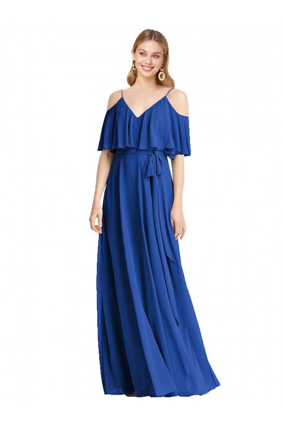 Long Cold Shoulder Chiffon Royal Blue A-Line Bridesmaid Dress Newcastle