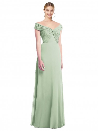 Long Sleeveless Soft Chiffon Sage Off the Shoulder Trumpet Bridesmaid Dress Newcastle