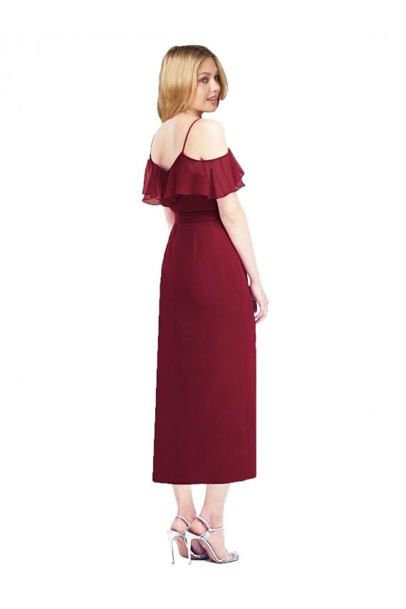 Cocktail Length Cold Shoulder Soft Chiffon Salmon Trumpet High Low Bridesmaid Dress Newcastle