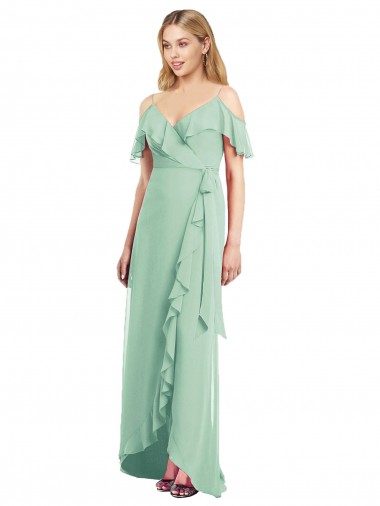 Long Cold Shoulder Soft Chiffon Mint Green Trumpet High Low Bridesmaid Dress Newcastle