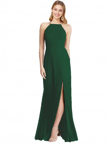 Long Sleeveless Soft Chiffon Dark Green A-Line Semi Formal Evening Dress / Bridesmaid Dress Newcastle