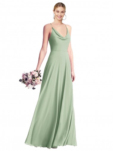 Long Sleeveless Chiffon Sage Spaghetti Straps A-Line Bridesmaid Dress / Evening Dress Newcastle