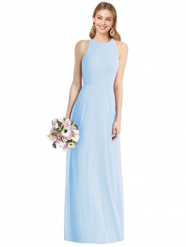 Long Sleeveless Soft Chiffon Light Sky Blue Trumpet Semi Formal Evening Dress / Bridesmaid Dress Newcastle