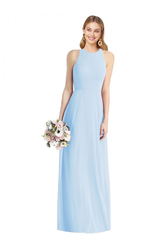 Long Sleeveless Soft Chiffon Light Sky Blue Trumpet Semi Formal Evening Dress / Bridesmaid Dress Newcastle
