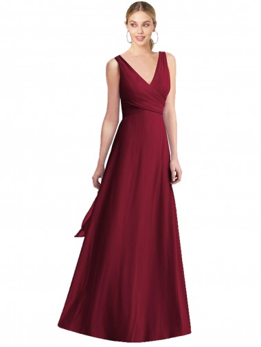 Long Floor Length Sleeveless Chiffon Burgundy V-Neck A-Line Bridesmaid Dress Newcastle