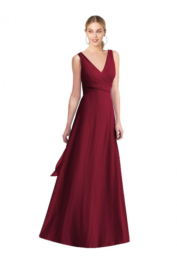 Long Floor Length Sleeveless Chiffon Burgundy V-Neck A-Line Bridesmaid Dress Newcastle