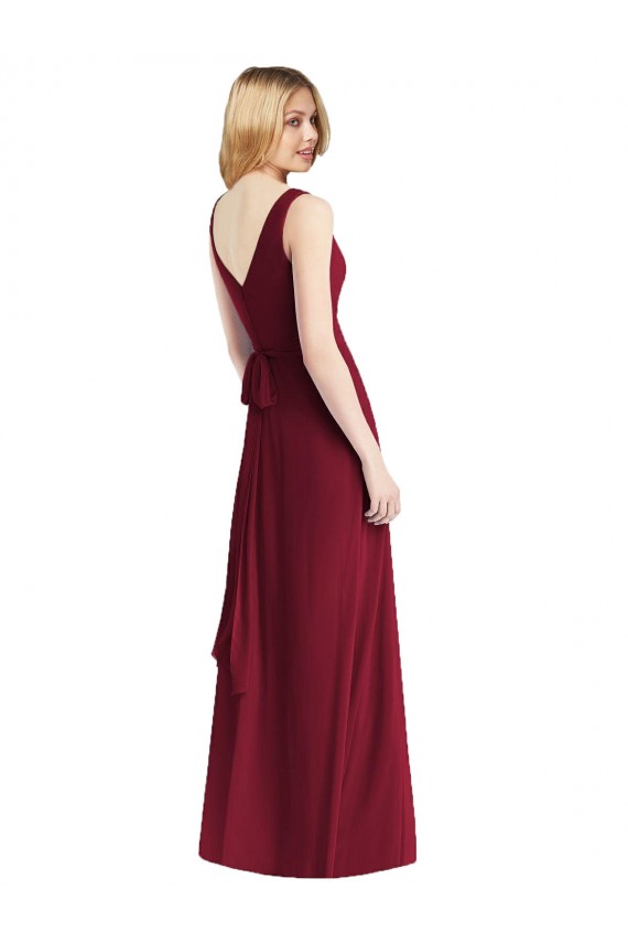 Long Floor Length Sleeveless Chiffon Burgundy V-Neck A-Line Bridesmaid Dress Newcastle