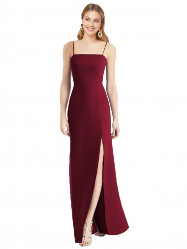 Long Sleeveless Soft Chiffon Burgundy Spaghetti Straps Trumpet Bridesmaid Dress Newcastle