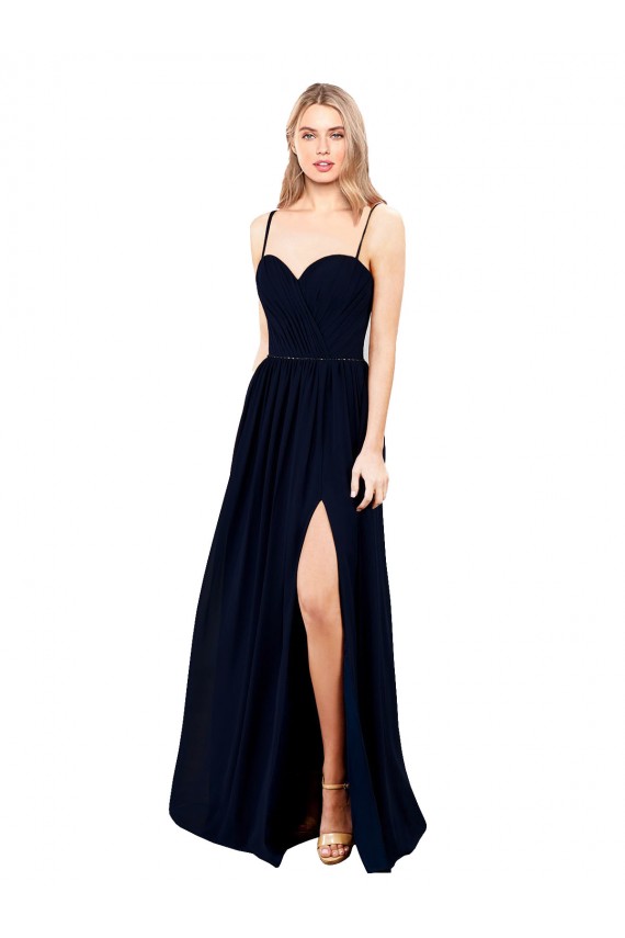 Long Sleeveless Soft Chiffon Dark Navy Spaghetti Straps A-Line Formal Evening Gown / Bridesmaid Dress Newcastle