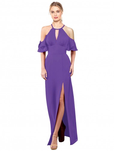 Long Ruffle Sleeves Soft Chiffon Purple A-Line Bridesmaid Dress Newcastle