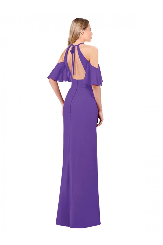Long Ruffle Sleeves Soft Chiffon Purple A-Line Bridesmaid Dress Newcastle