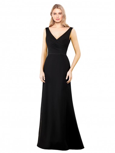 Long Sleeveless Soft Chiffon Black V-Neck A-Line Prom Dress / Bridesmaid Dress Newcastle