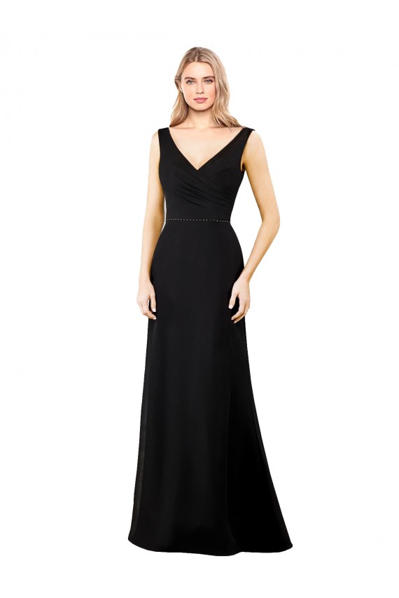Long Sleeveless Soft Chiffon Black V-Neck A-Line Prom Dress / Bridesmaid Dress Newcastle