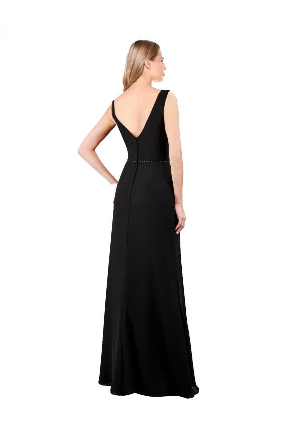 Long Sleeveless Soft Chiffon Black V-Neck A-Line Prom Dress / Bridesmaid Dress Newcastle