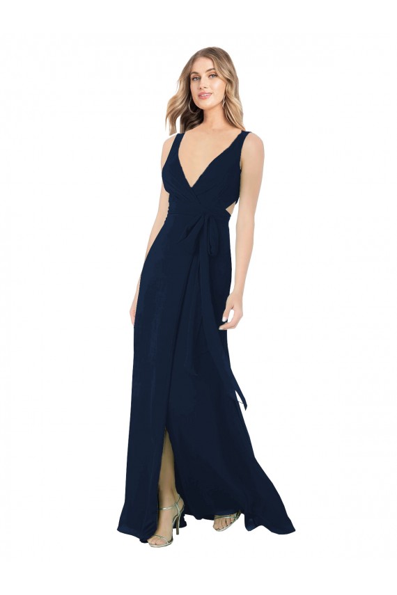 Long Sleeveless Chiffon Dark Navy V-Neck A-Line Bridesmaid Dress / Evening Dress Newcastle