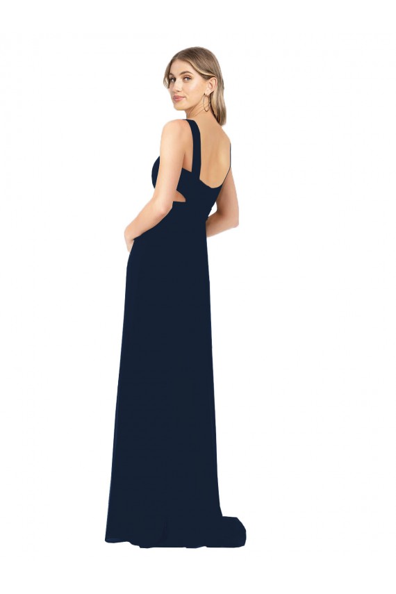 Long Sleeveless Chiffon Dark Navy V-Neck A-Line Bridesmaid Dress / Evening Dress Newcastle
