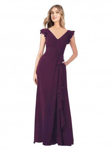Long Cap Sleeves Soft Chiffon Grape A-Line Formal Dress / Bridesmaid Dress Newcastle
