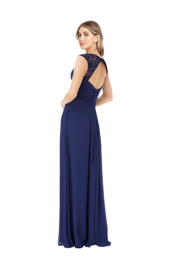 Long Cap Sleeves Soft Chiffon Sapphire A-Line Bridesmaid Dress Newcastle