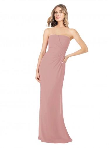 Long Sleeveless Soft Chiffon Dusty Pink Sheath Bridesmaid Dress Newcastle