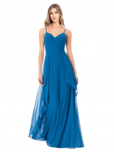Long Sleeveless Soft Chiffon Peacock Blue A-Line Bridesmaid Dress Newcastle