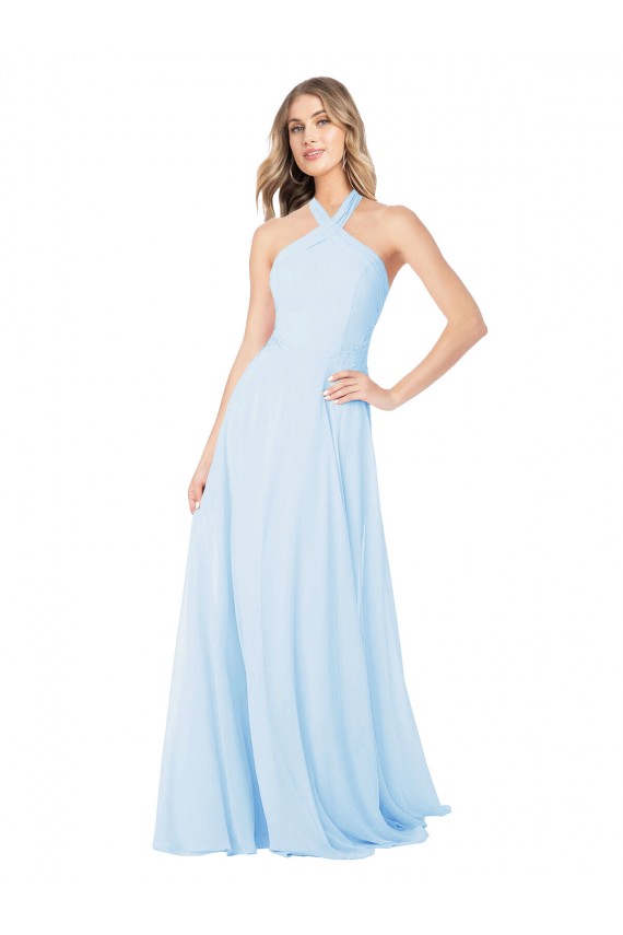 Long Sleeveless Chiffon Light Sky Blue A-Line Bridesmaid Dress / Evening Gowns Newcastle