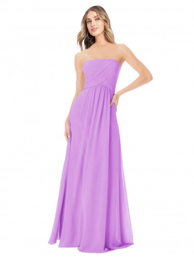 Long Sleeveless Soft Chiffon Violet Strapless A-Line Bridesmaid Dress Newcastle