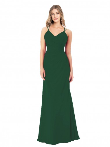 Long Sleeveless Soft Chiffon Dark Green A-Line Bridesmaid Dress Newcastle