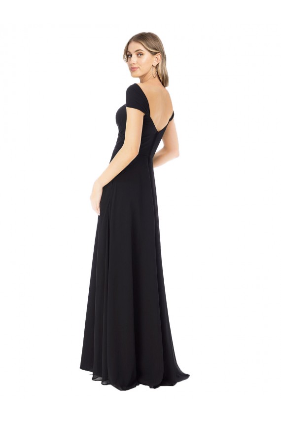 Long Cap Sleeves Soft Chiffon Black A-Line Bridesmaid Dress Newcastle