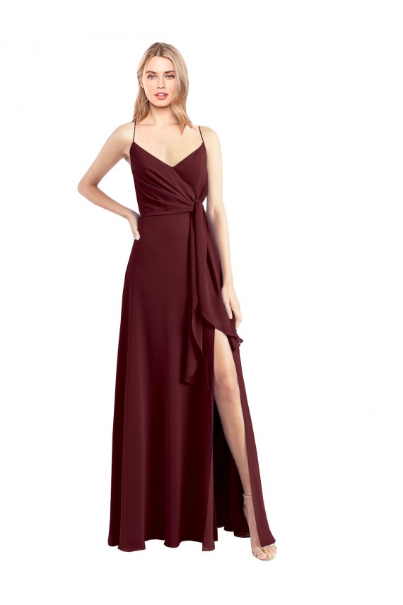 Long Floor Length Sleeveless Chiffon Burgundy Gold A-Line Bridesmaid Dress Newcastle