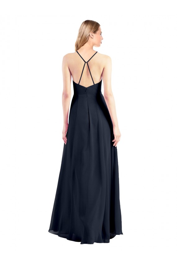Long Sleeveless Soft Chiffon Dark Navy V-Neck A-Line Prom Dress / Bridesmaid Dress Newcastle