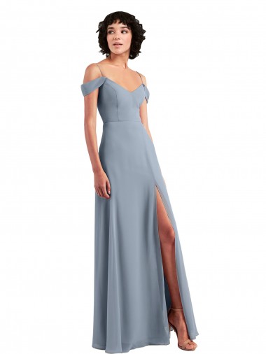 Long Sleeveless Chiffon Dusty Blue Off the Shoulder A-Line Formal Dress / Bridesmaid Dress Newcastle