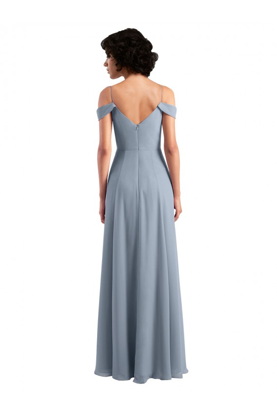 Long Sleeveless Chiffon Dusty Blue Off the Shoulder A-Line Formal Dress / Bridesmaid Dress Newcastle