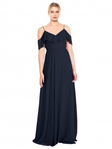 Long Sleeveless Lxue Chiffon Dark Navy A-Line Bridesmaid Dress Newcastle