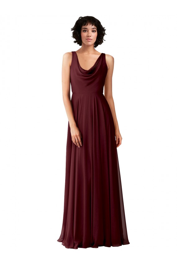Long Sleeveless Soft Chiffon Burgundy Gold A-Line Bridesmaid Dress Newcastle