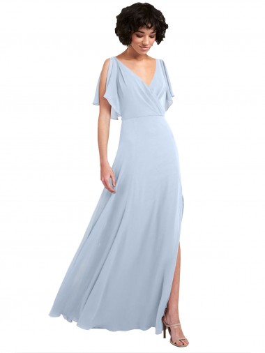 Long Split Sleeves Soft Chiffon Light Sky Blue A-Line Bridesmaid Dresses Newcastle