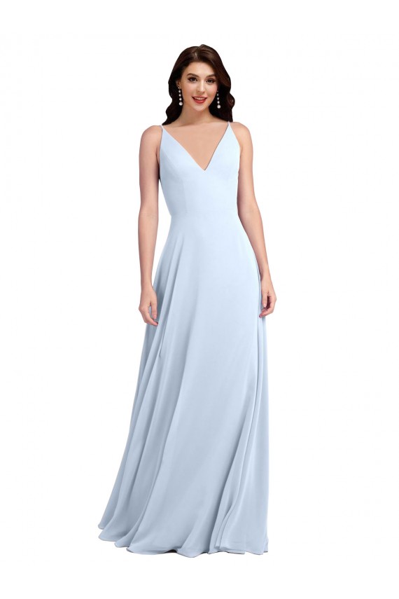 Long Sleeveless Soft Chiffon Light Sky Blue A-Line Evening Dress / Bridesmaid Dress Newcastle